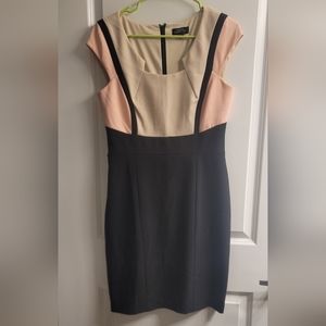 Tahari Arthur S. Levine Color Block Black Pink Cream Mini Dress Size 8 FLAWLESS
